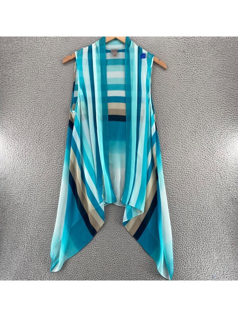 Chicos Top Women 2 US Large Easywear Blue Striped Sleeveless Topper Tunic Beach*